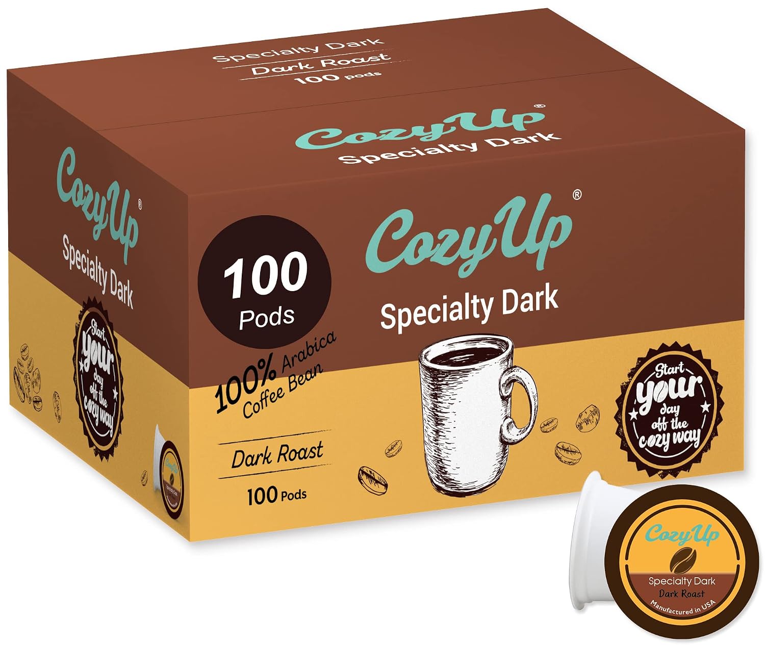 Cozy Up Specialty Dark Coffee Single Serve Pod, 100-Count, Dark Roast | Compatible with Keurig K-Cup