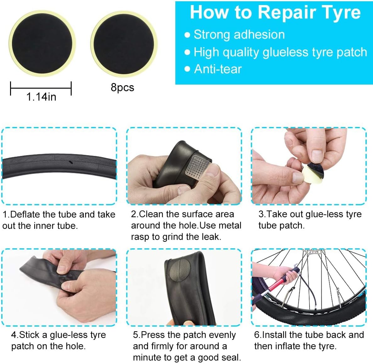 Chumxiny Bike Repair Kit Contains 16-in-1 Tool, 120Psi Mini Bicycle Pump, Tire Patch, Used for Mountain/Road Bike.