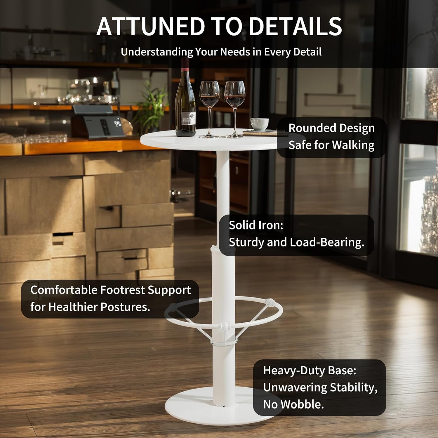 LOKKHAN 42" Tall Rustic Industrial Bar Table 19.68" Dia Round Wooden Top Metal Frame Height Fixed Standing Pub Dining Room Bistro Cocktail Table, Black & Brown