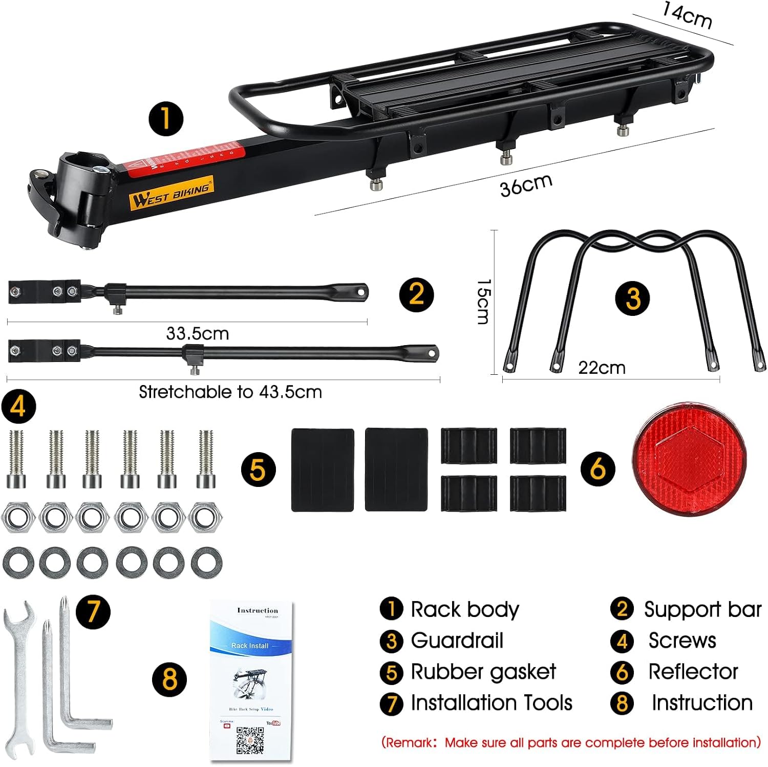 West Biking 110Lb Capacity Almost Universal Adjustable Bike Cargo Rack Cycling Equipment Stand Footstock Bicycle Luggage Carrier Racks with