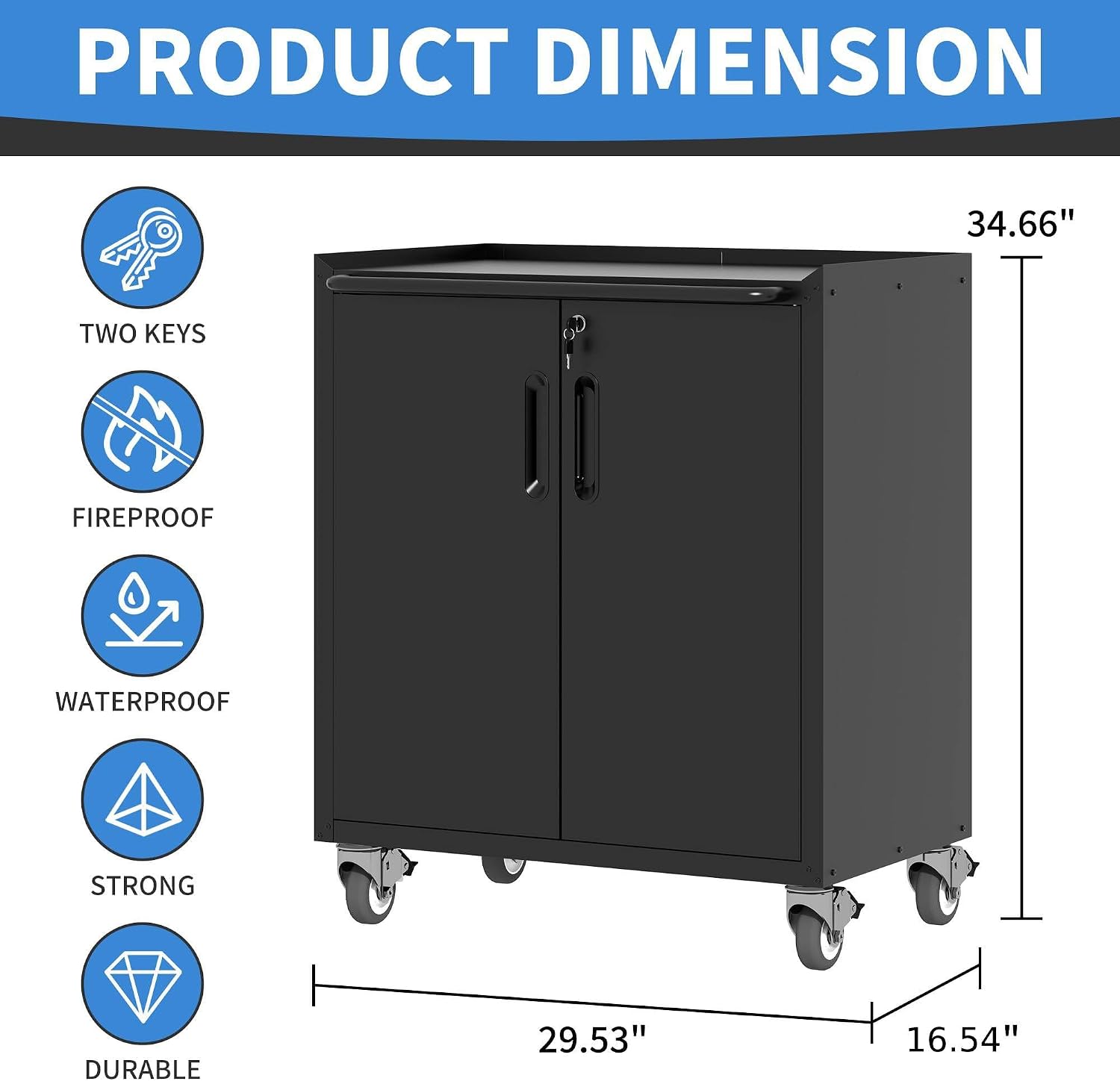 Metal Storage Cabinet for Garage, Tool Cabinet, Utility Cabinet | Wheeled, Rolling Tool Cabinet, 6 Drawers, Top Countertop, Pegboard, Assembly Required, Black