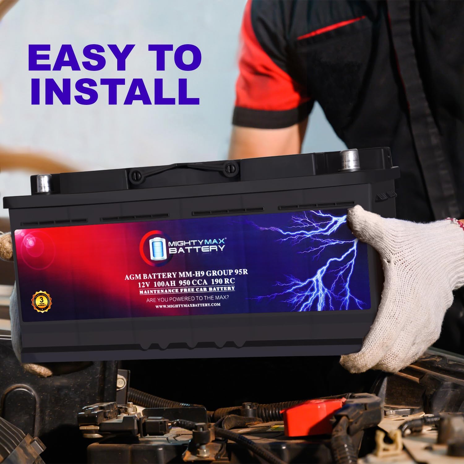 Mighty Max Battery MM-H8 Start and Stop Car BCI Group 49 12V 95Ah, 160RC, 900 CCA Rechargeable AGM Car Battery