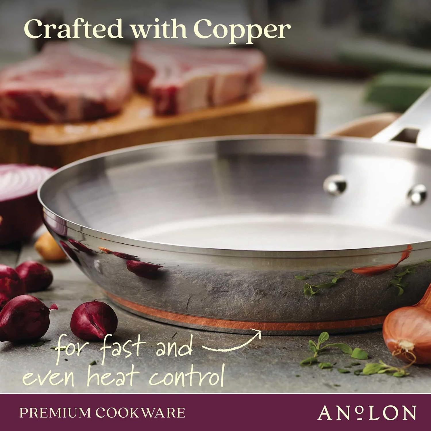 Anolon Nouvelle Stainless Steel Cookware Pots and Pans Set, 10 Piece | Stainless Steel Cookware Set with Lids, Oven Safe to 500°F, Durable Everyday Cooking, Dishwasher Safe