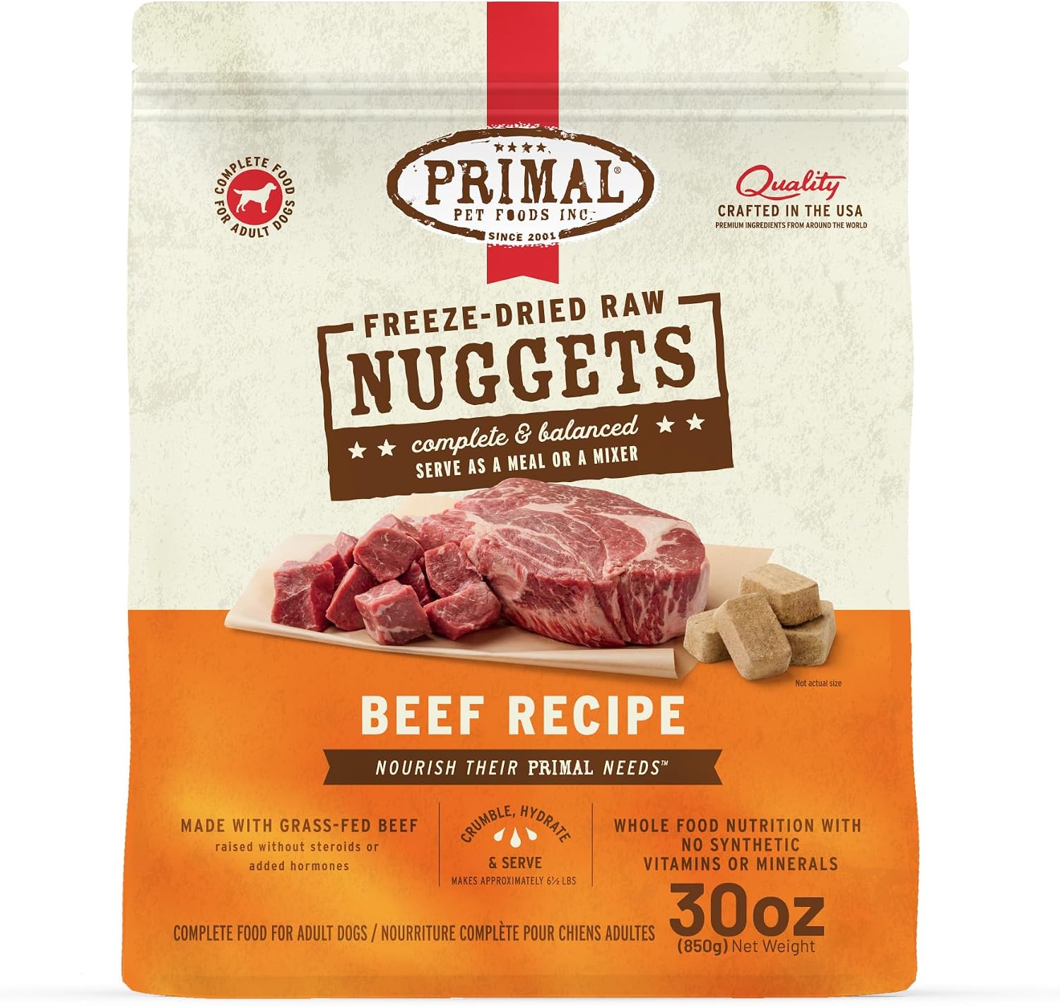 Primal Freeze Dried Raw Dog Food Nuggets, Beef, 14 oz | Complete & Balanced Nutrition, Meal, Topper or Treat, Grain-Free, High Protein, No Synthetic Vitamins & Minerals