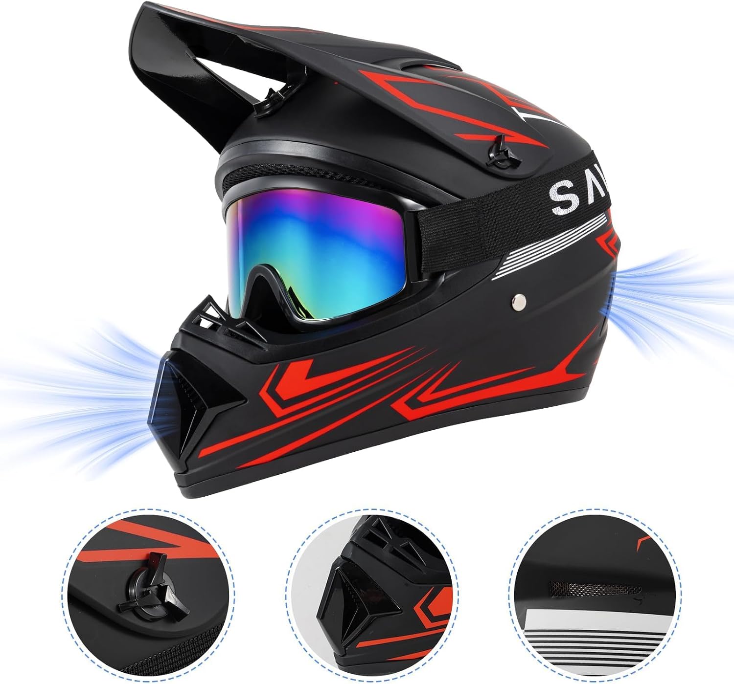 Youth Kids Dirt Bike Motocross Helmet (Goggles Gloves Face Mask) 4PCS Set, DOT Approved Full Face Motorcycle Helmets