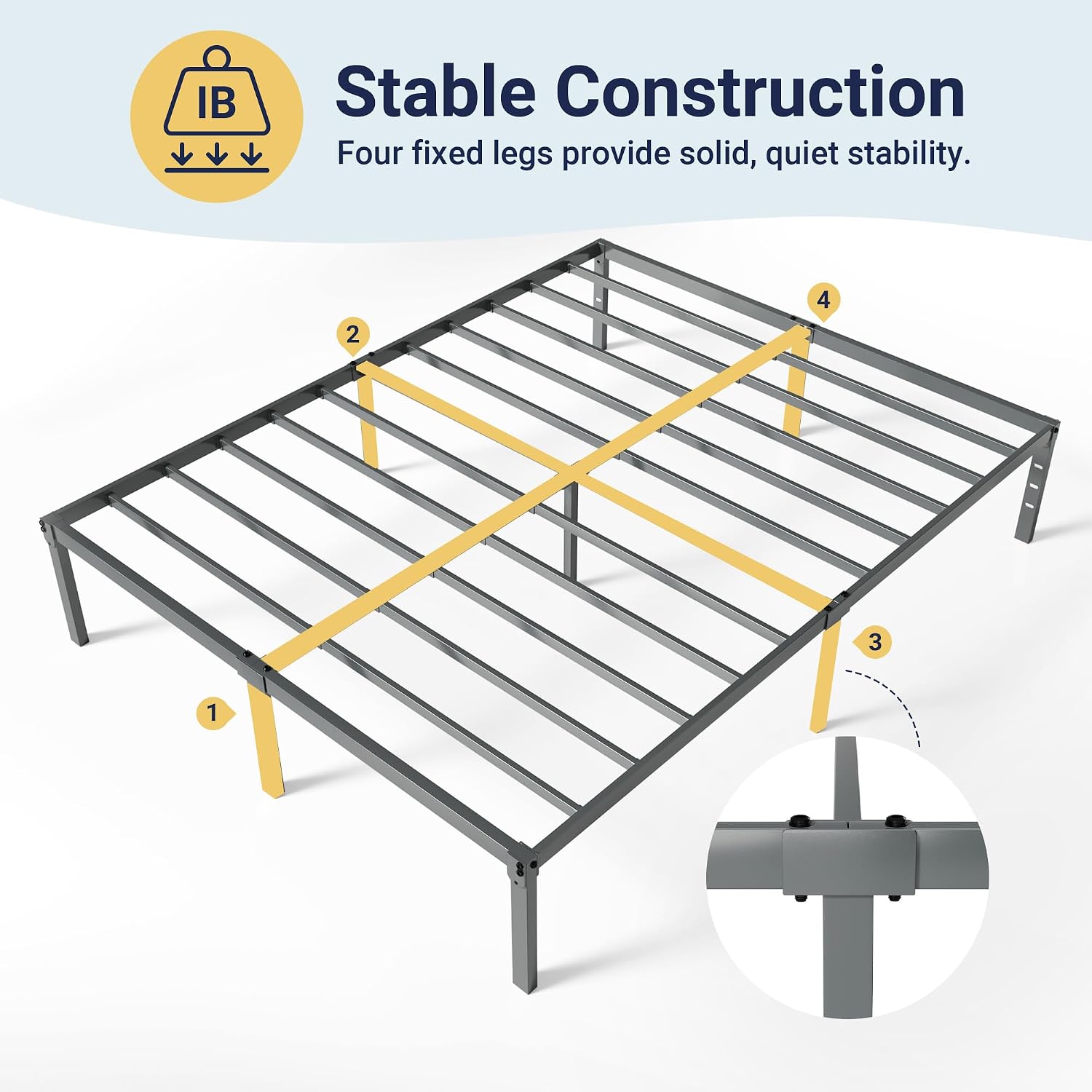 Allewie Full Size Bed Frame, 14 inch Metal Platform Beds with Storage Space, No Box Spring Needed and Easy Assembly, White