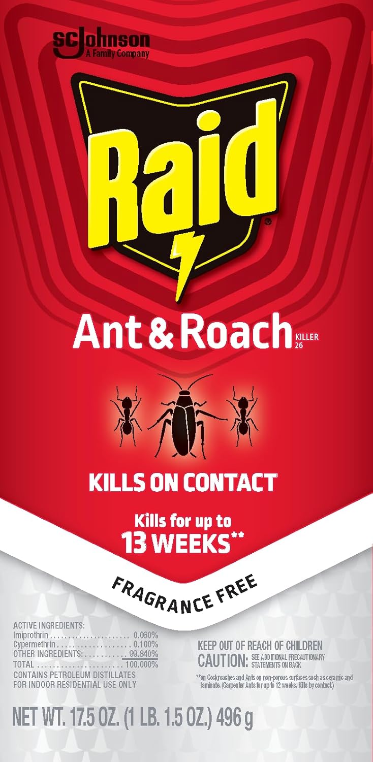 Raid Ant & Roach Killer, Fragrance Free Bug Killer for Home Use, Kills Bugs on Contact, 17.5oz