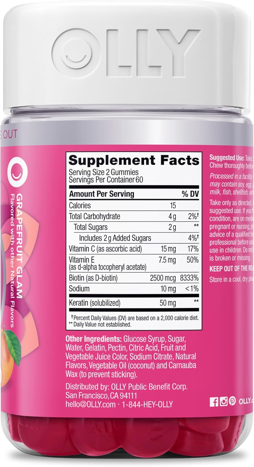 OLLY Hair Skin and Nails Gummies, Undeniable Beauty, Biotin - 60 Count