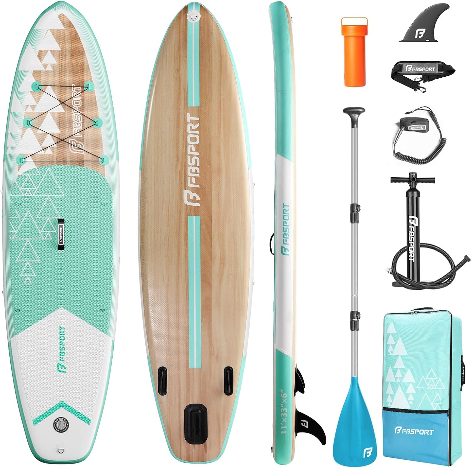 FBSPORT 11' Premium Stand Up Paddle Board, Yoga Board with SUP Accessories & Carry Bag | Wide Stance, Surf Control, Non-Slip Deck, Leash