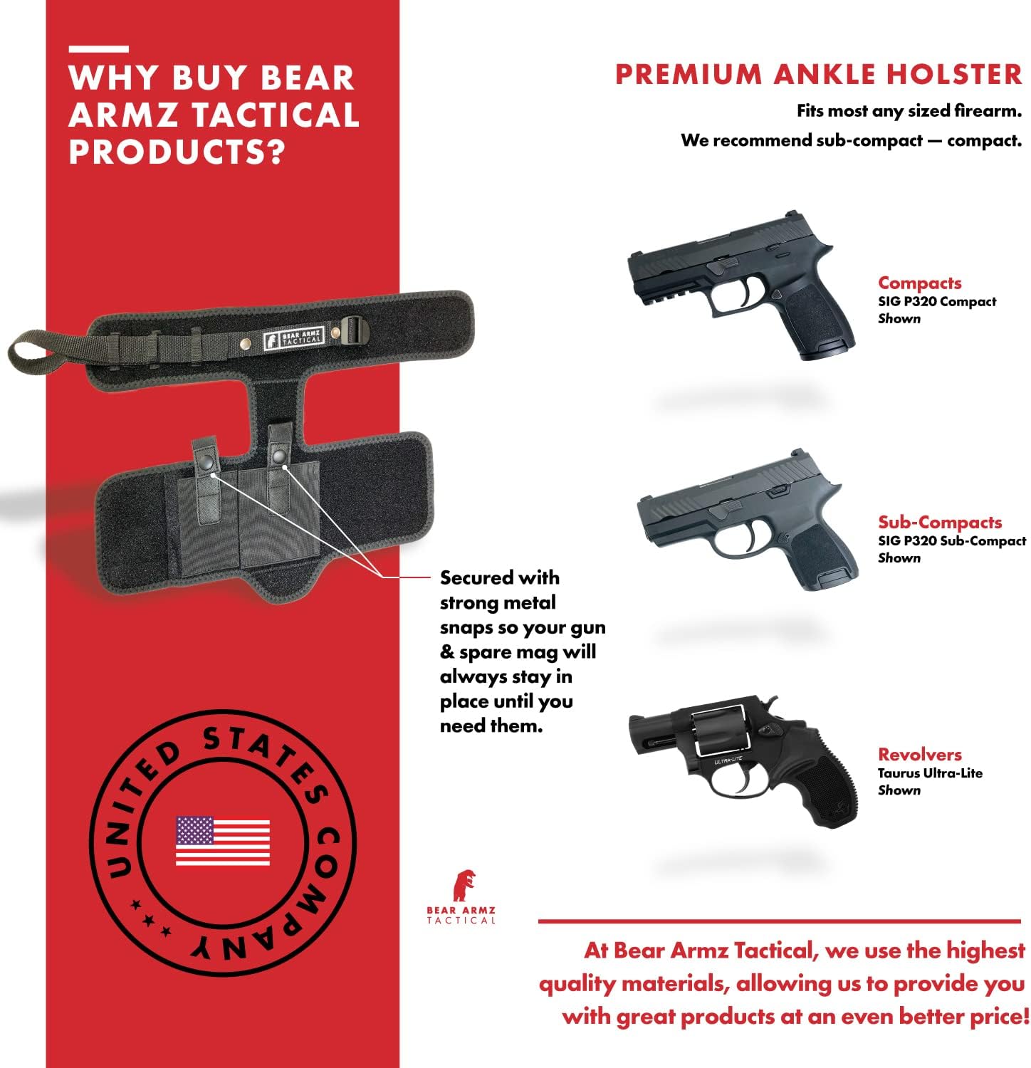 Ankle Holster for Concealed Carry | American Company | Comfortable & Secure | Compatible with Glock 43, 42, 30, 27, 26 S&W M&P Shield 9mm, Bodyguard .380, Ruger LCP, LC9, Sig Sauer P365 P238, Kimber