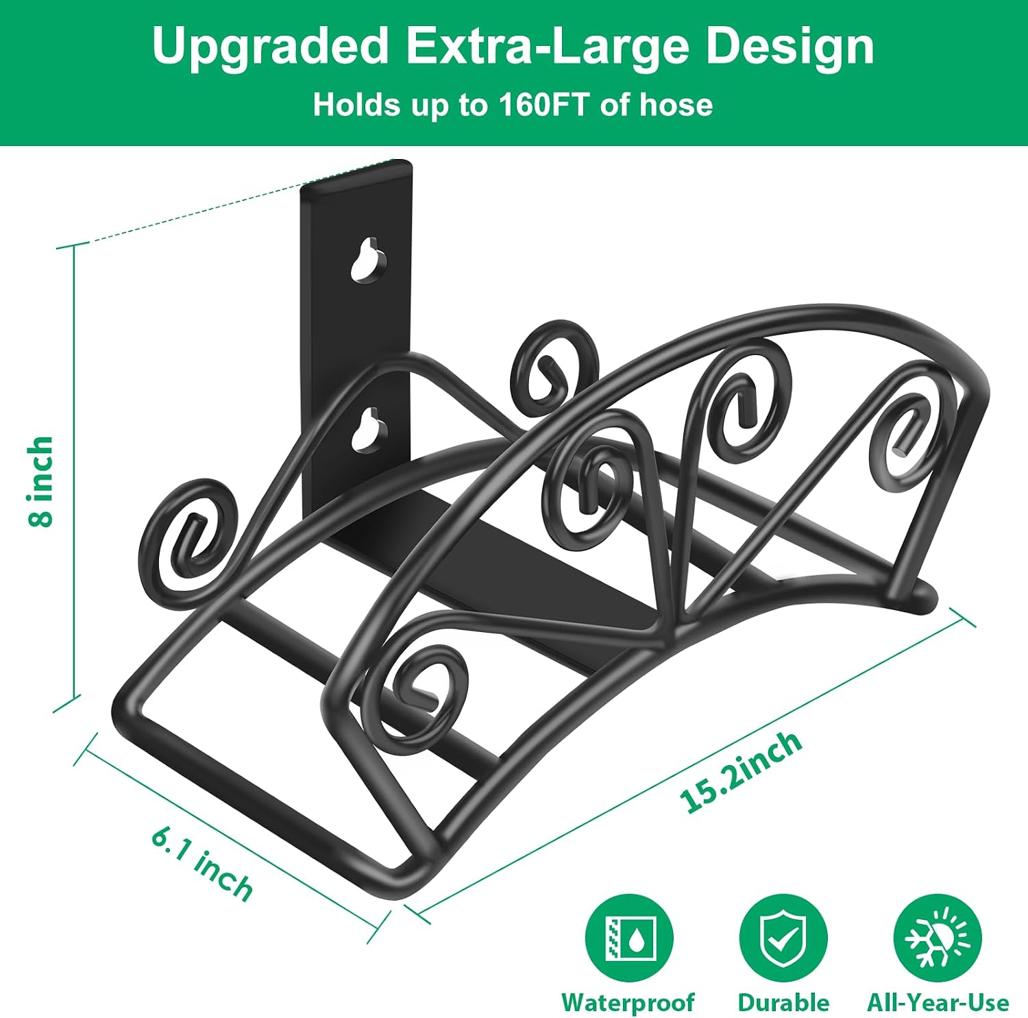 TomCare Garden Hose Holder, Heavy Duty 150 ft Capacity Hose Hanger