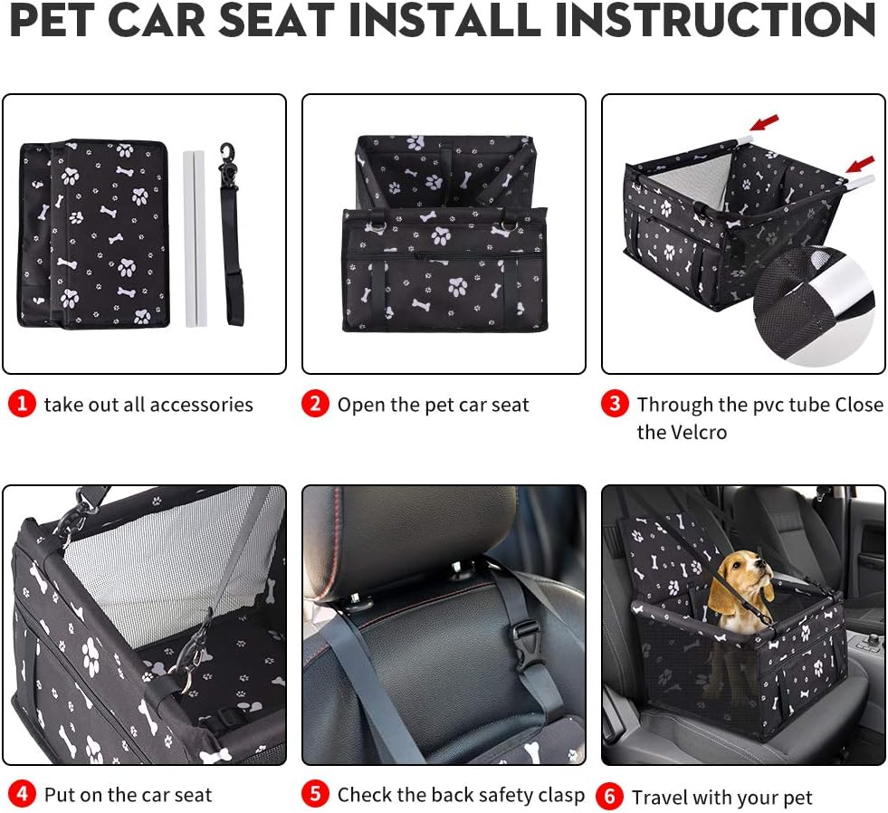 Dog Car Seat Puppy Portable Pet Booster Car Seat with Clip-On Safety Leash and PVC Support Pipe, Anti-Collapse,Perfect for Small Pets