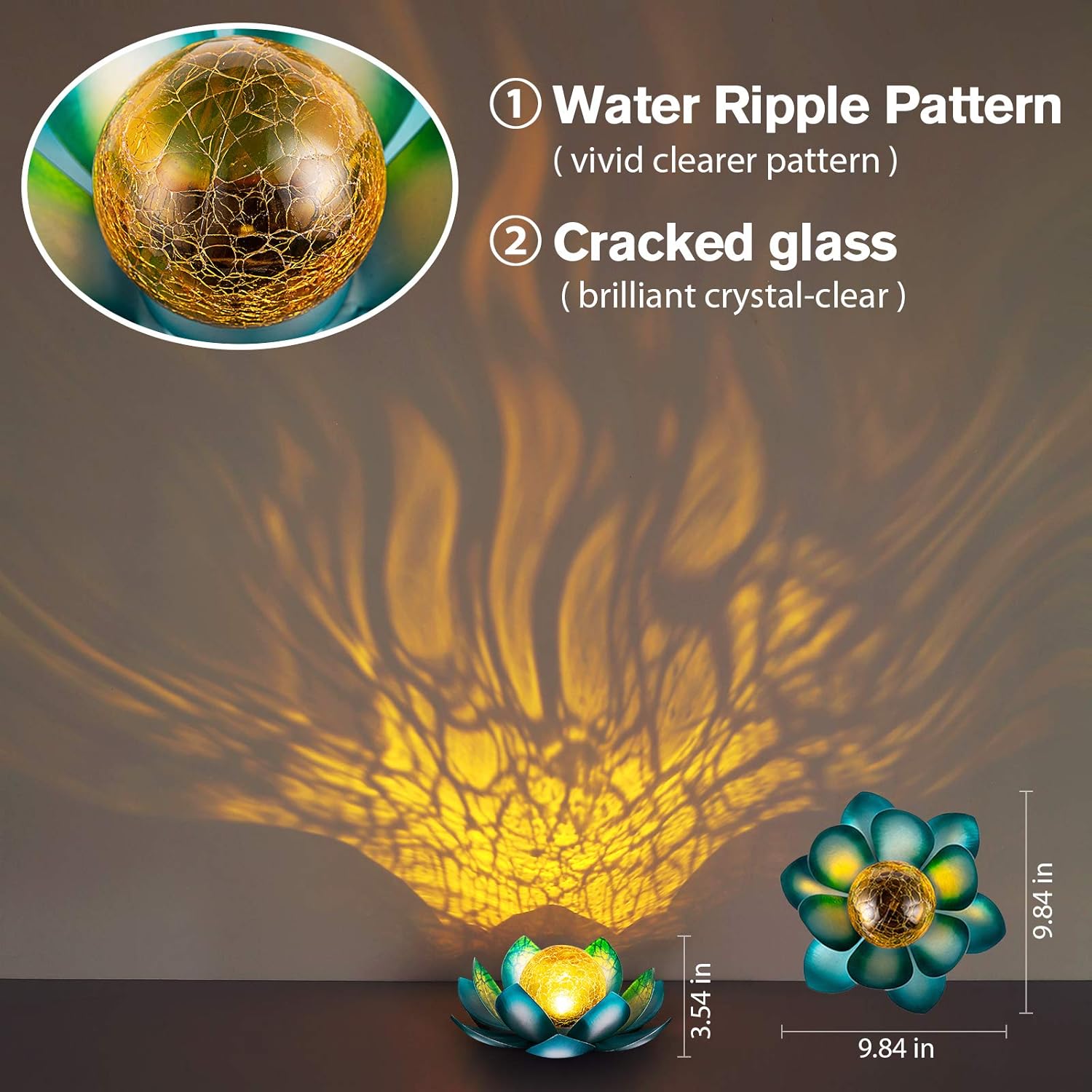 Huaxu Solar Lights Outdoor Garden, Crackle Globe Glass Lotus Decor, Waterproof LED Metal Flower Decorations for Patio,Lawn,Walkway,Tabletop,Ground