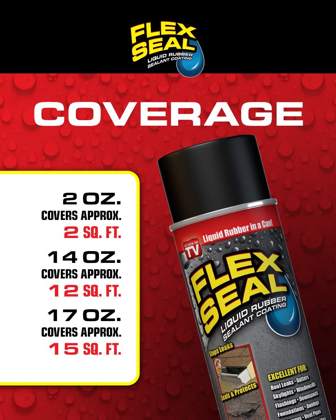Flex Seal – Stop Leaks Fast! Rubberized Waterproof Coating Spray, Ideal for Roofs, Holes, Cracks, DIY Projects, Automotive Fixes, Indoor & Outdoor Repairs, and More – Black, 14 oz. (397 g) – 2 Pack