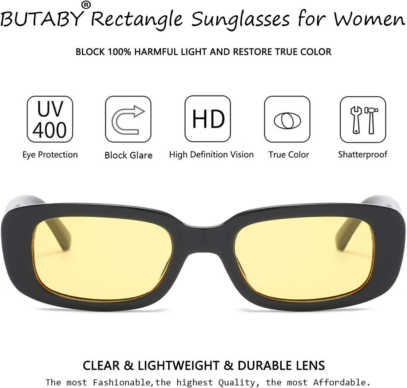 BUTABY Rectangle Sunglasses for Women Retro Driving Glasses 90’s Vintage Fashion Narrow Square Frame UV400 Protection