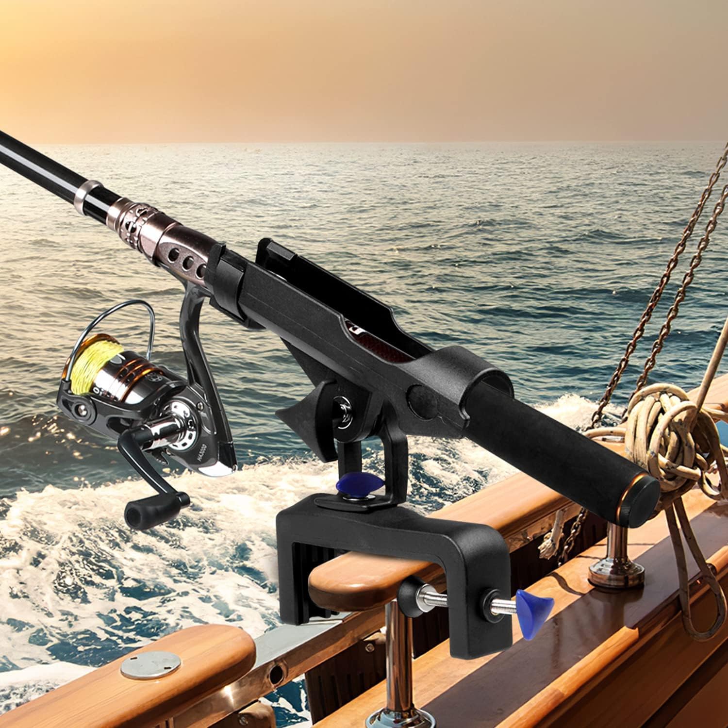 PLUSINNO Rod Holders for Fishing Boat Adjustable Pole Rod Holder | Universal Fit Most Fishing Rod, with Rod Protective Strap, Large Clamp Opening 360°, Horizontal Vertical Compatible