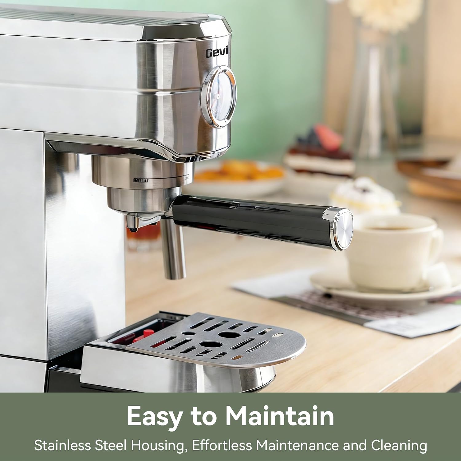 Gevi 20 Bar Espresso Machine with Milk Frother, Compatible with Pods&Ground | Compatible with Nespresso Pods&Ground, Built-in pressure gauge