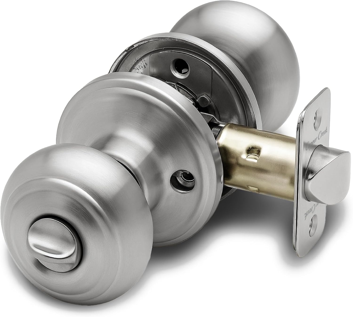 Copper Creek Colonial Privacy Interior Door Knob – ANSI Grade-3 Certified, Modern Heavy Duty Handle, Easy Install and Reversible for Bedroom, Bathroom and Closets – Satin Stainless (1 Pack)