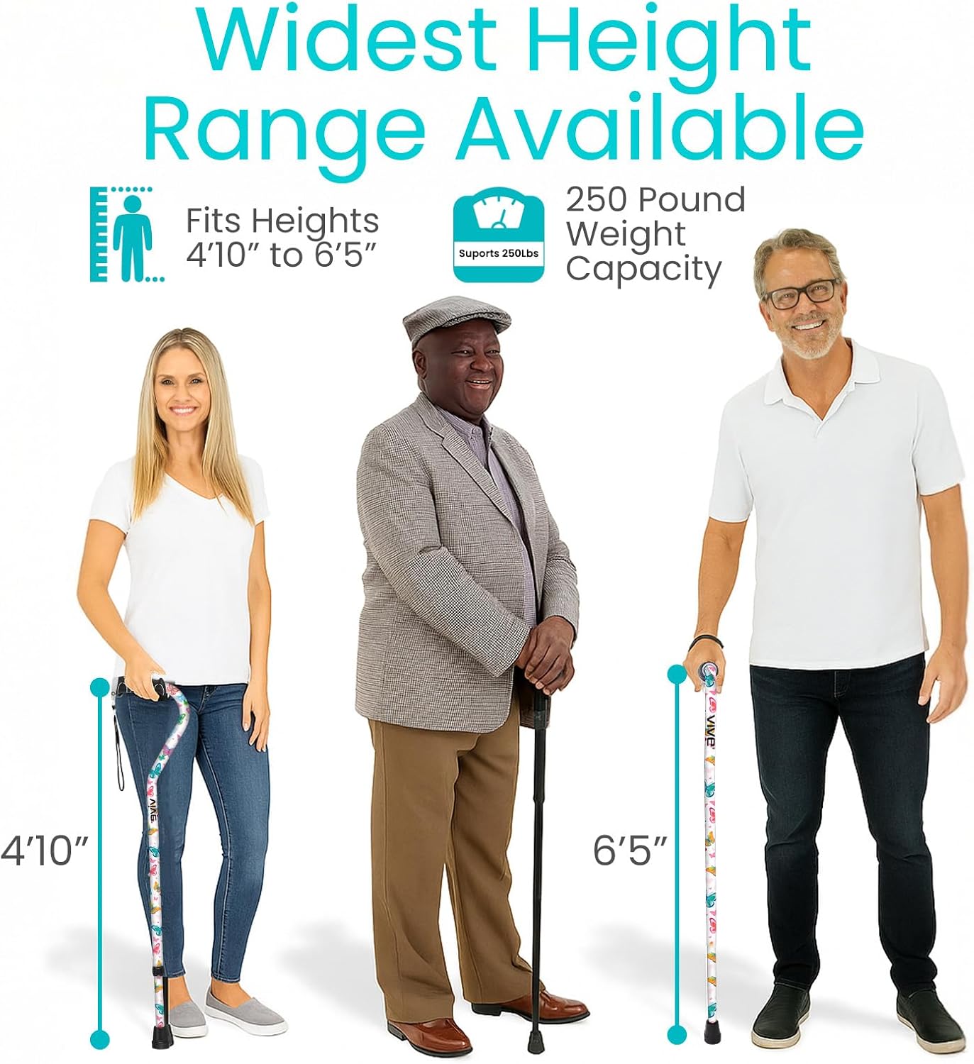 Vive Walking Cane for Women, Men, Elderly - Patented Offset Grip - Lightweight Adjustable Walking Aid with a Non-Slip Tip - Sturdy Balancing Mobility Aid for Seniors