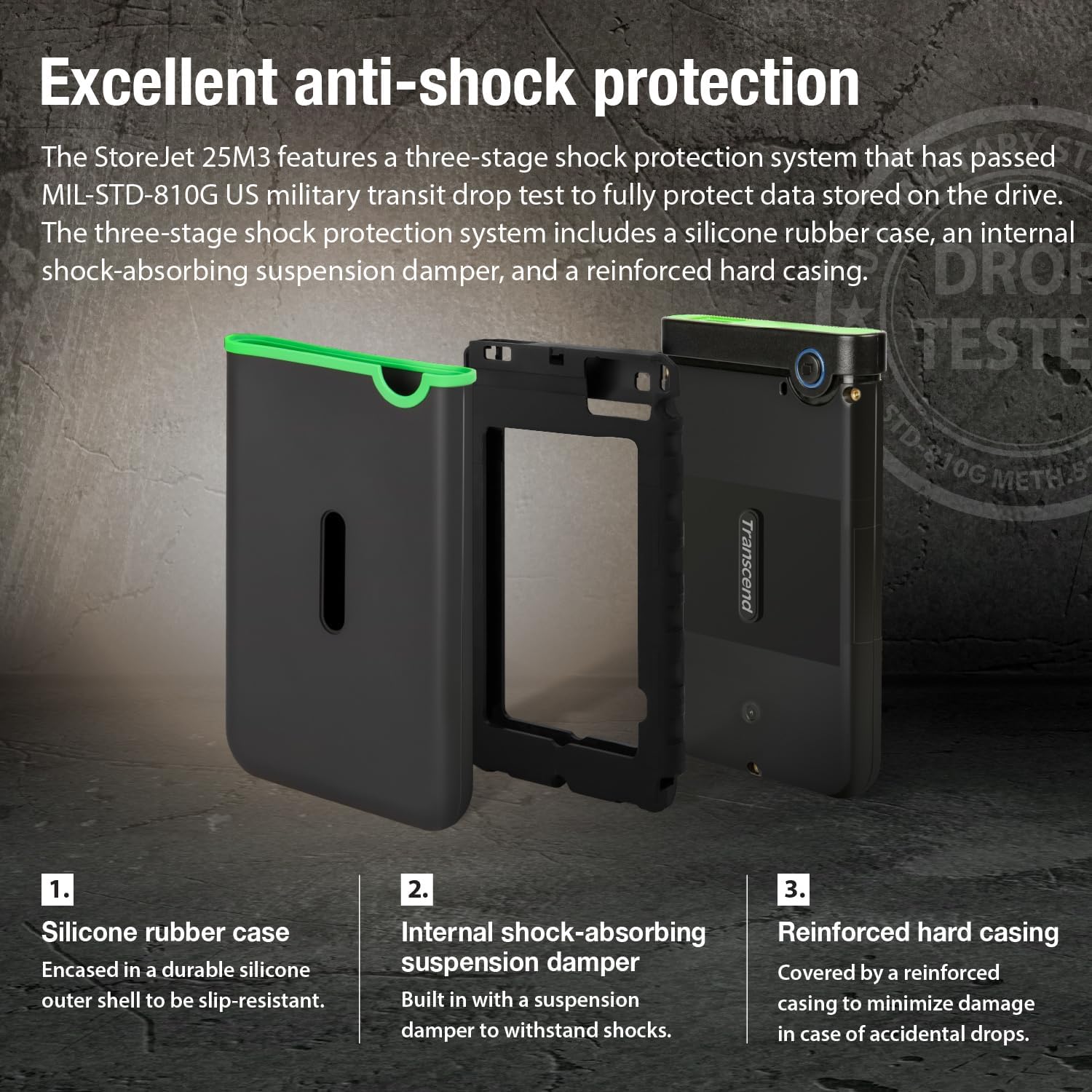 Transcend 4TB StoreJet 25M3 Rugged Portable HDD, One Touch Backup