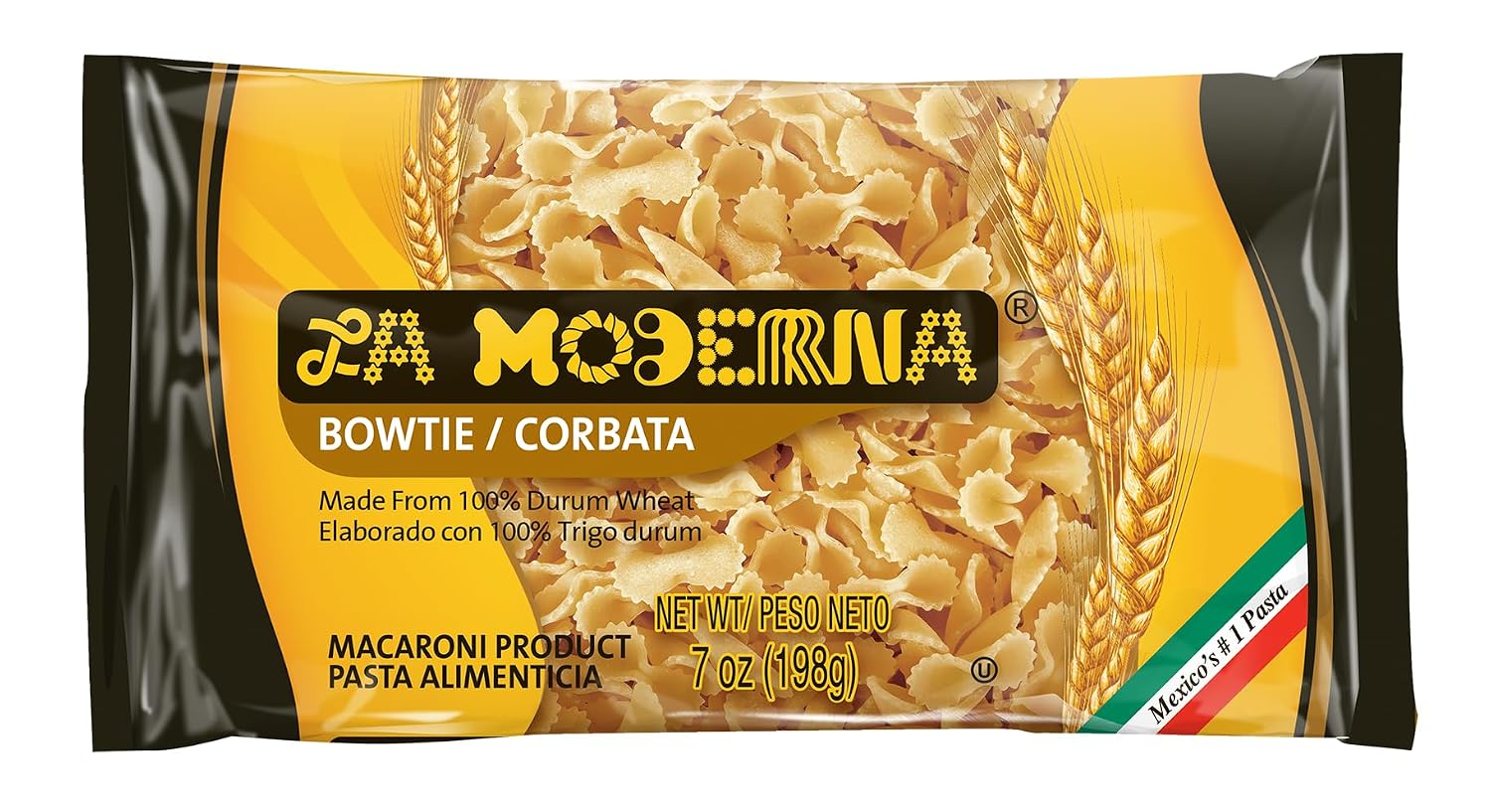 La Moderna Bow Tie Corbata Pasta, 7 oz, Pack of 1 | Bow tie corbata pasta for soups, salads, and family meals; semolina and durum flour; Non-GMO; kosher