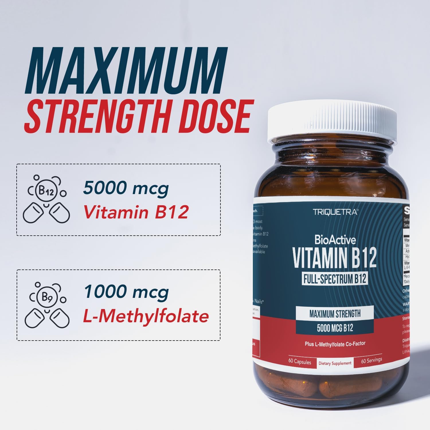 BioActive Vitamin B12 5000 mcg | 3 BioActive Forms Plus Methylfolate Cofactor - Methylcobalamin, Adenosyl & Hydroxy | Sublingual Liquid Drops
