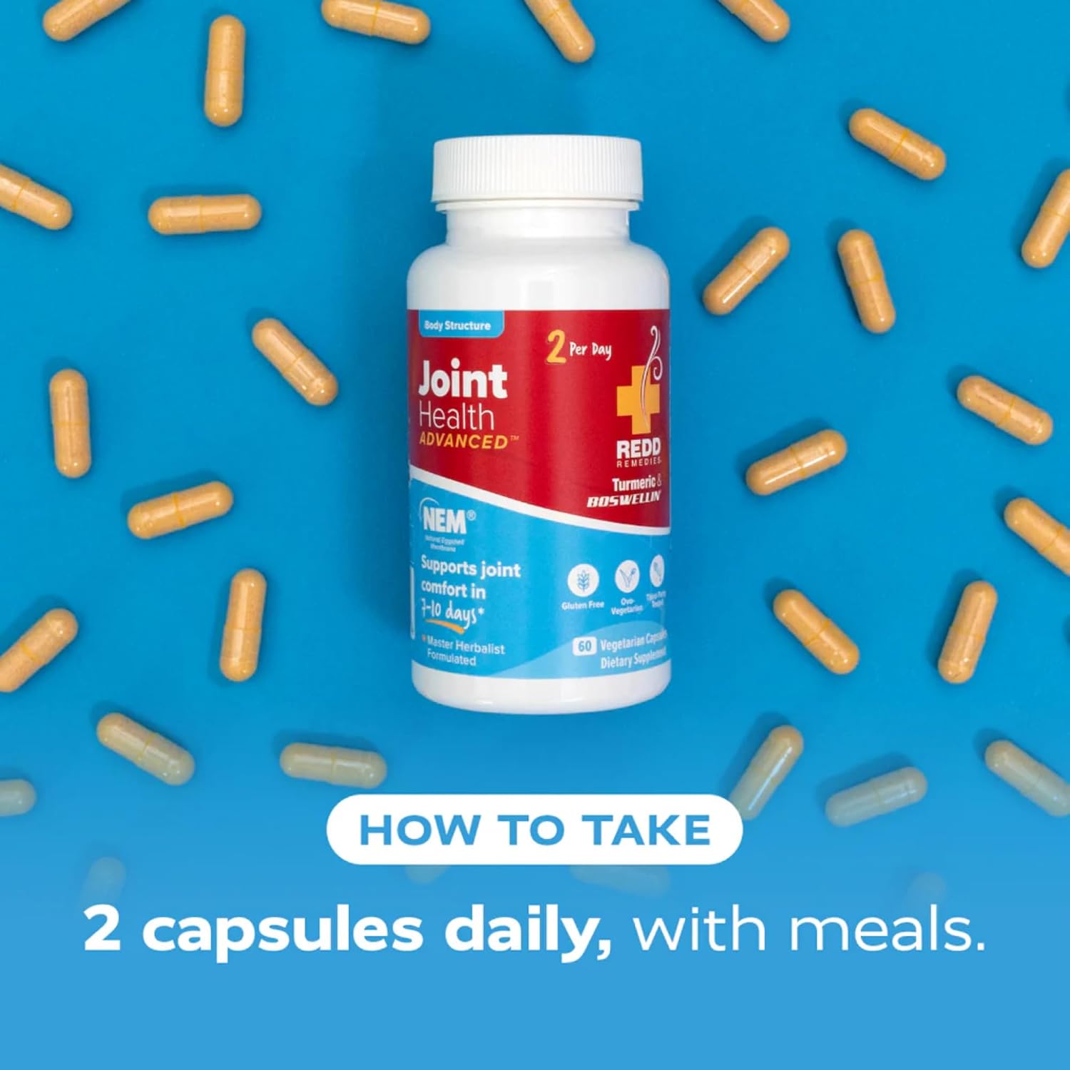 Redd Remedies, Joint Health Advanced, Helps Strengthen Connective Tissue and Cartilage, Fast-Acting Comfort with Boswellia Serrata and Turmeric, 60 Vegetarian Capsules