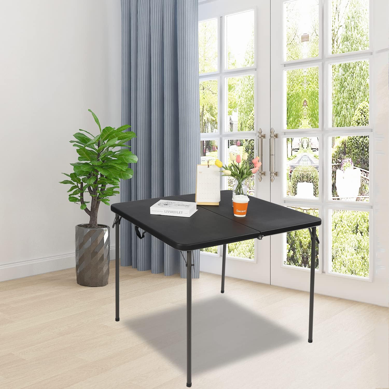 REDCAMP 34" Square Folding Card Table with Resin Top, Portable Fold in Half Small Card Tables with Collapsible Legs for Adults Indoor Outdoor Use