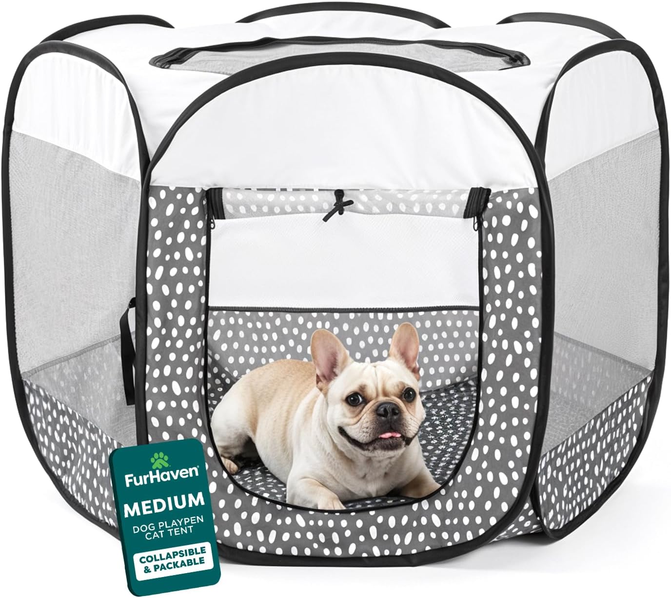 Furhaven Portable Dog Playpen Cat Tent, Pet playground,Kennel foldable indoor outdoor zippered puppy crate - Hunter Green, Medium