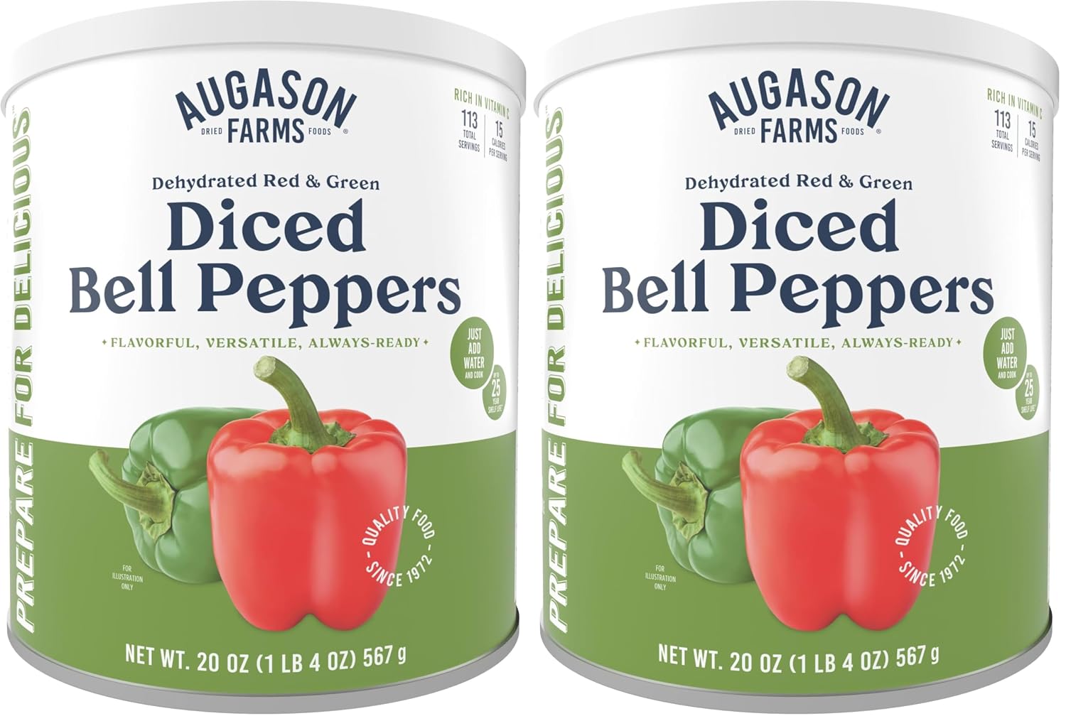 Augason Farms Dehydrated Diced Bell Peppers Can | Emergency Food Supply, 113 Servings, 25 Year Shelf Life, Red and Green Peppers, Dehydrated Meals