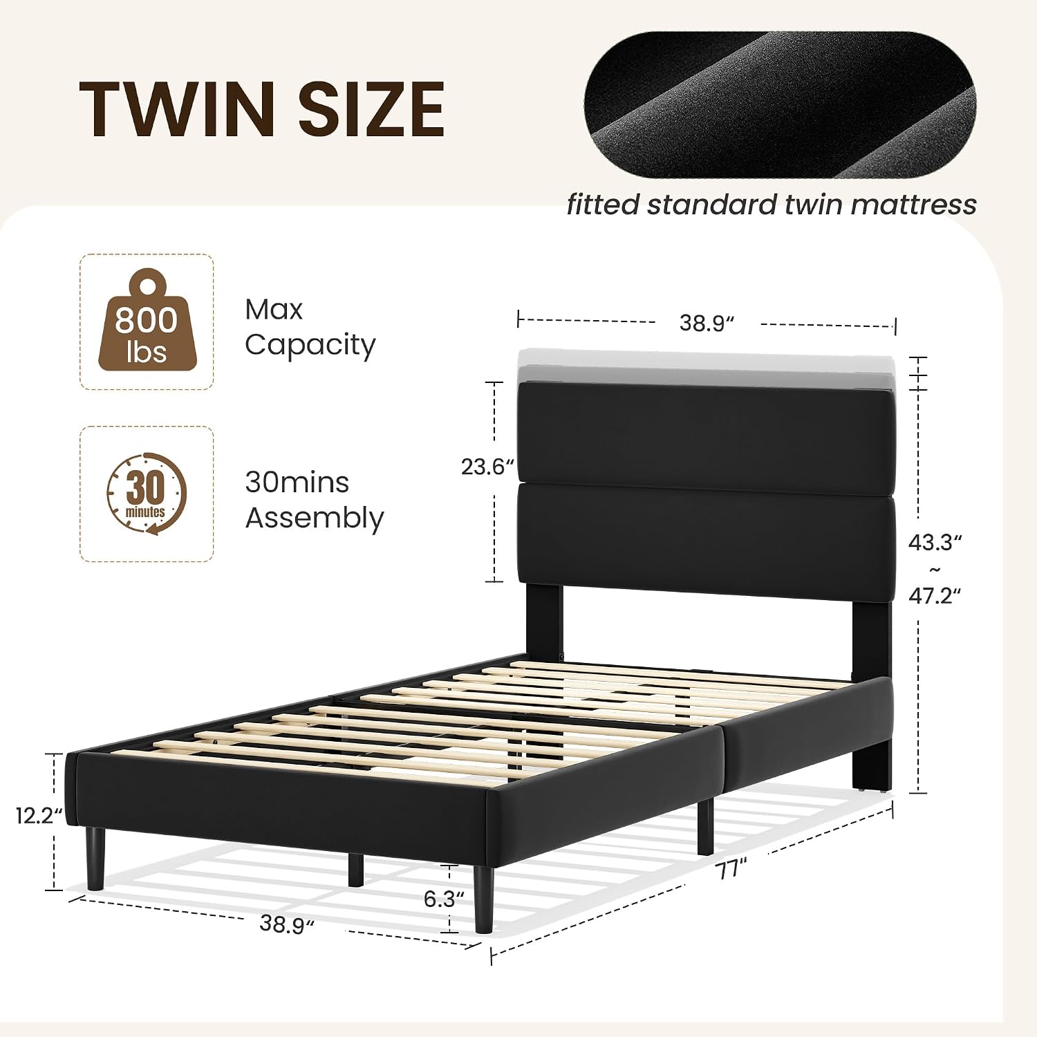 GRUSIGN Queen Size Platform Bed Frame with Velvet Headboard, Adjustable Height Wooden Slats Support, Upholstered Mattress Foundation, Fits Mattress or Mattress with Box Spring, Easy Assembly, Beige