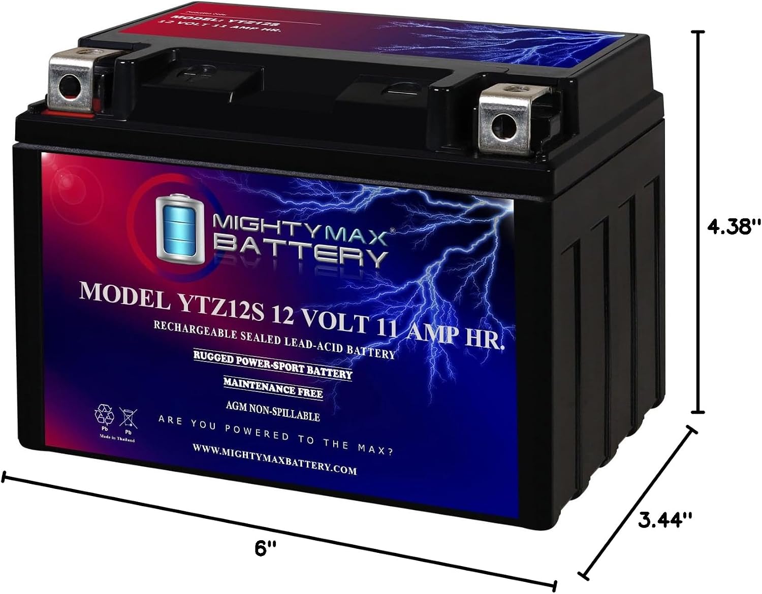 Mighty Max Battery YTZ12S -12 Volt 11 AH, 210 CCA, Rechargeable Maintenance Free SLA AGM Motorcycle Battery