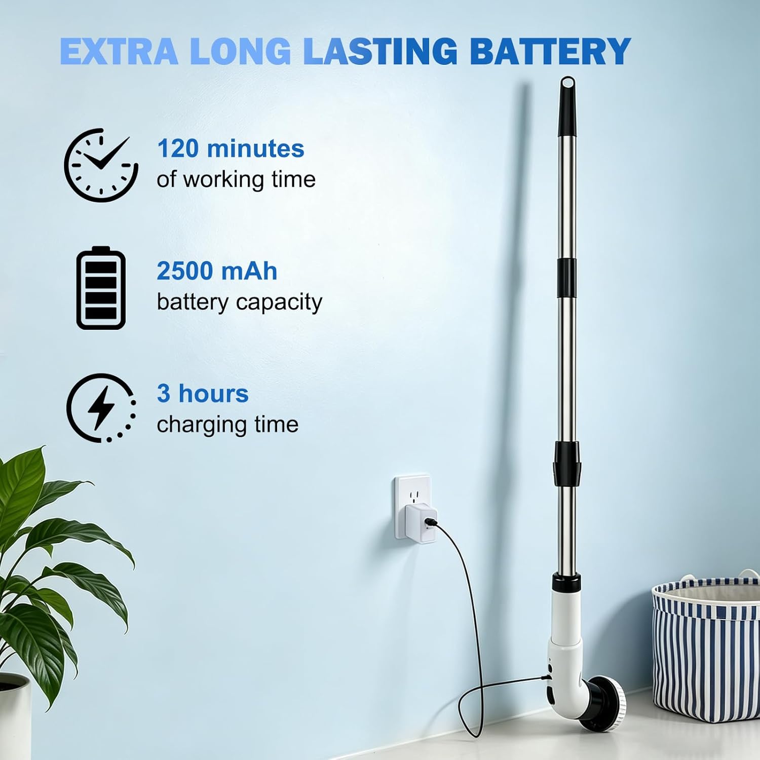 Electric Spin Scrubber, Cordless Shower Scrubber with 9 Scrub Brushes, 2 Speed & Battery Level Display