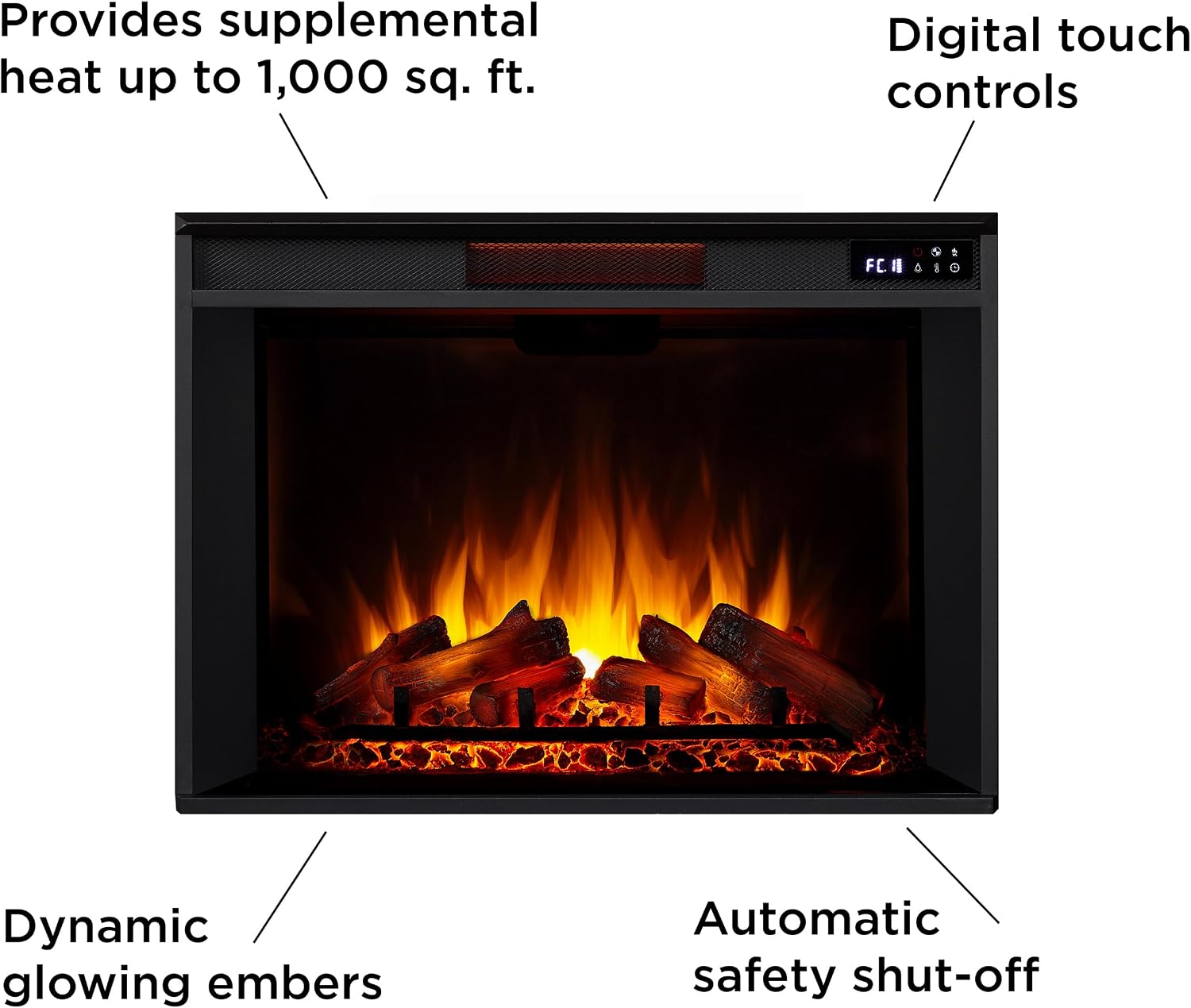 Real Flame Kennedy Grand Corner Electric Fireplace with Mantel for Living Room or Bedroom, Replaceable Fireplace Insert Heater