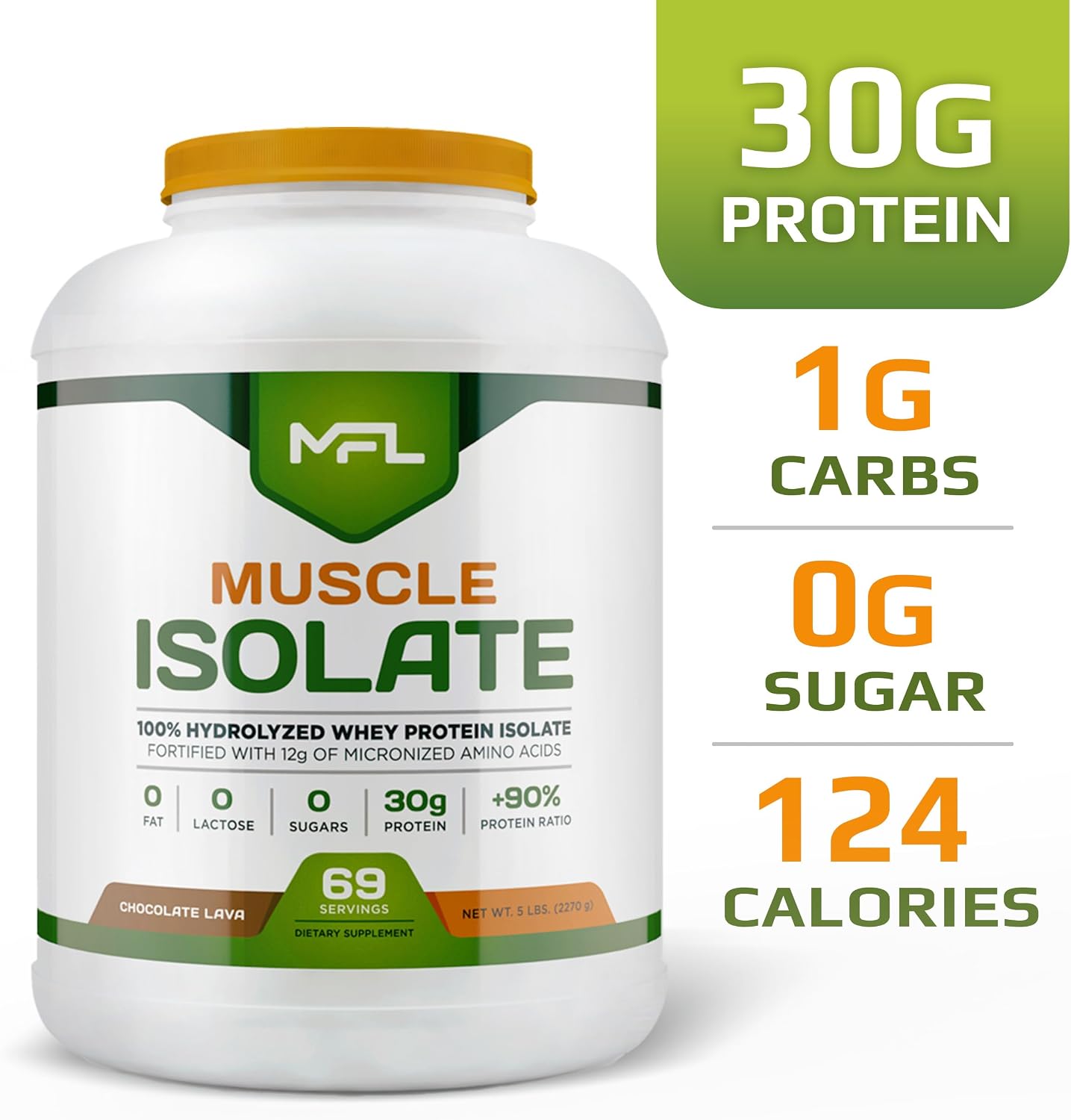 MFL 100% Isolate Protein l 30g of Protein l 12g Amino Acids l Keto Friendly l Low Carbs l 5 lbs. (Vanilla Bean)