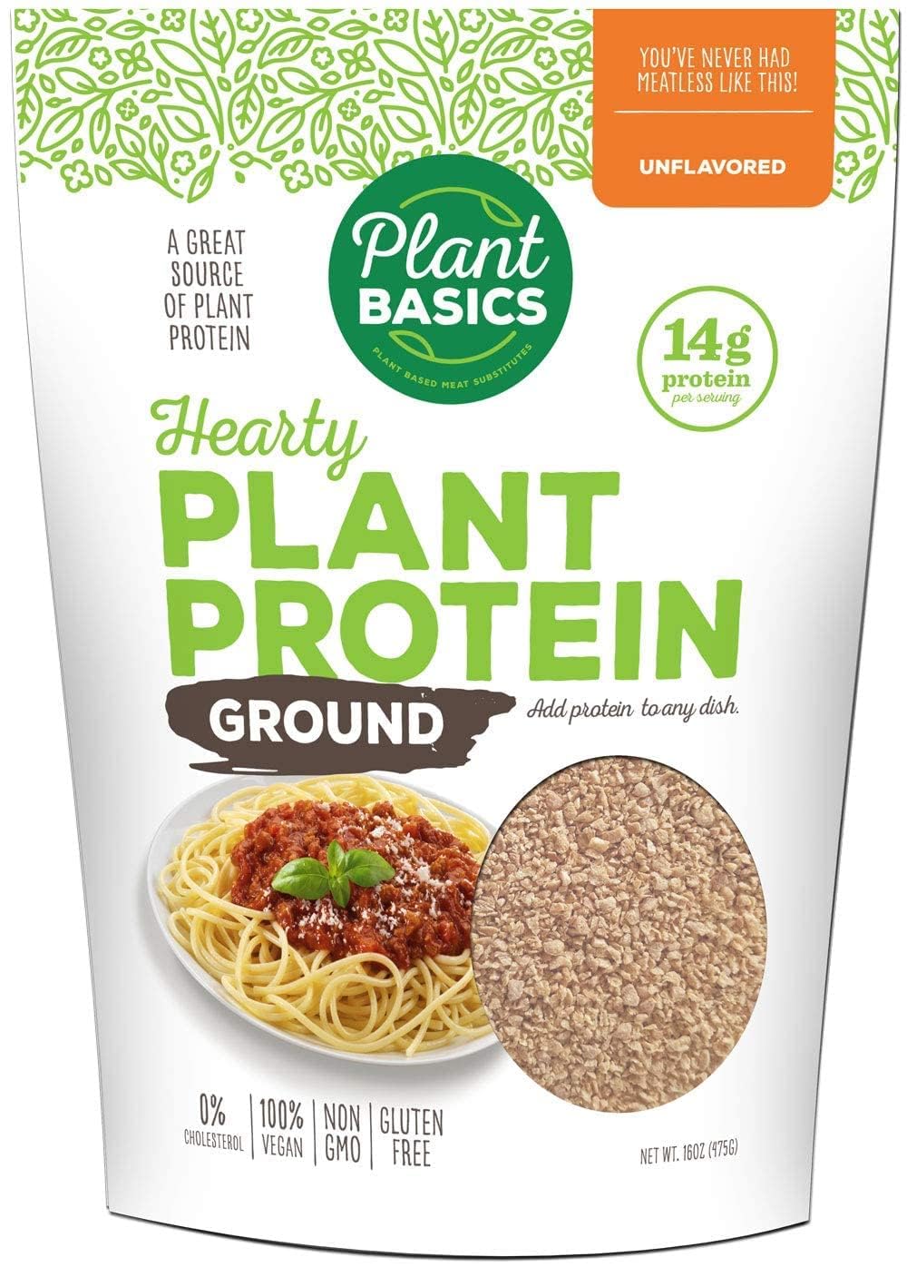 Plant Basics - Hearty Plant Protein - Unflavored Ground, 1 lb (Pack of 6), Non-GMO, Gluten Free, Low Fat, Low Sodium, Vegan, Meat Substitute