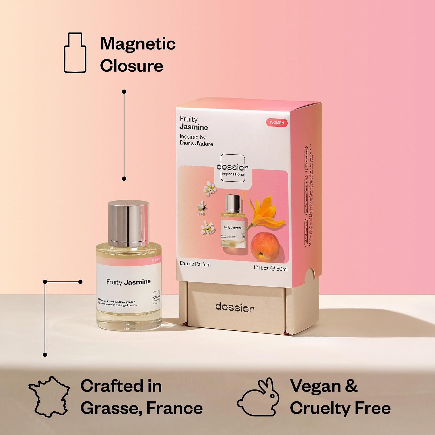 Dossier - Fruity Jasmine - Inspired by J'adore - Women EDP | 1.7 fl oz (50ml) - Jasmine Perfume - Fruity Jasmine Eau de Parfum for Women - Jasmine Oil