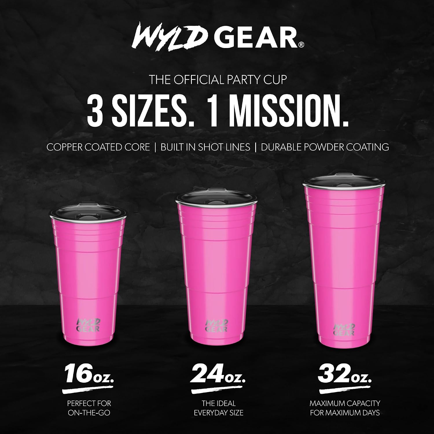 Wyld Gear Party Cup 24oz Red Stainless Steel Reusable Metal Cup with Lid