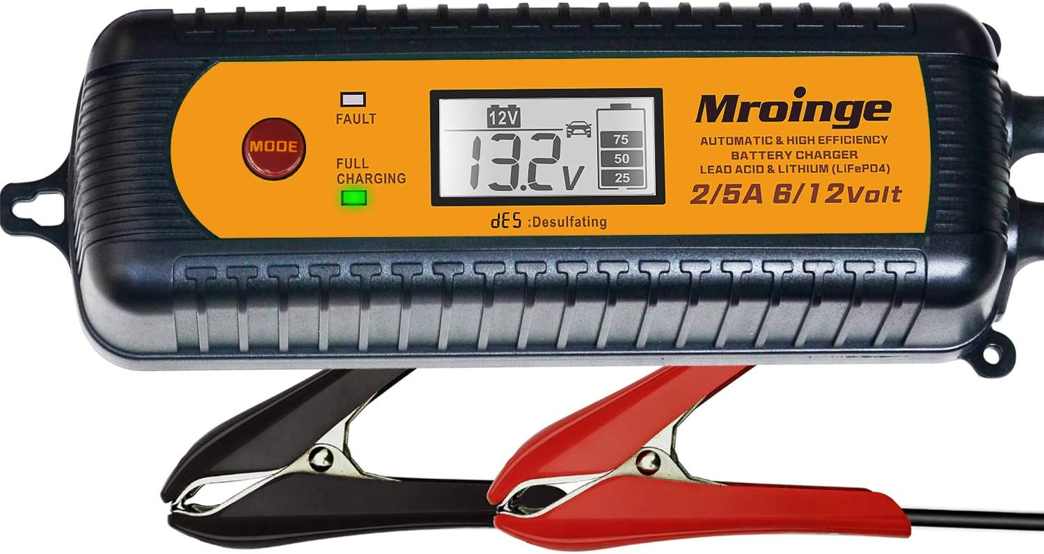 Smart Battery Charger, Mroinge 5A 6V/12V Automatic Battery Charger/Maintainer/Desulfator for Cars, SUVs, Trucks and More
