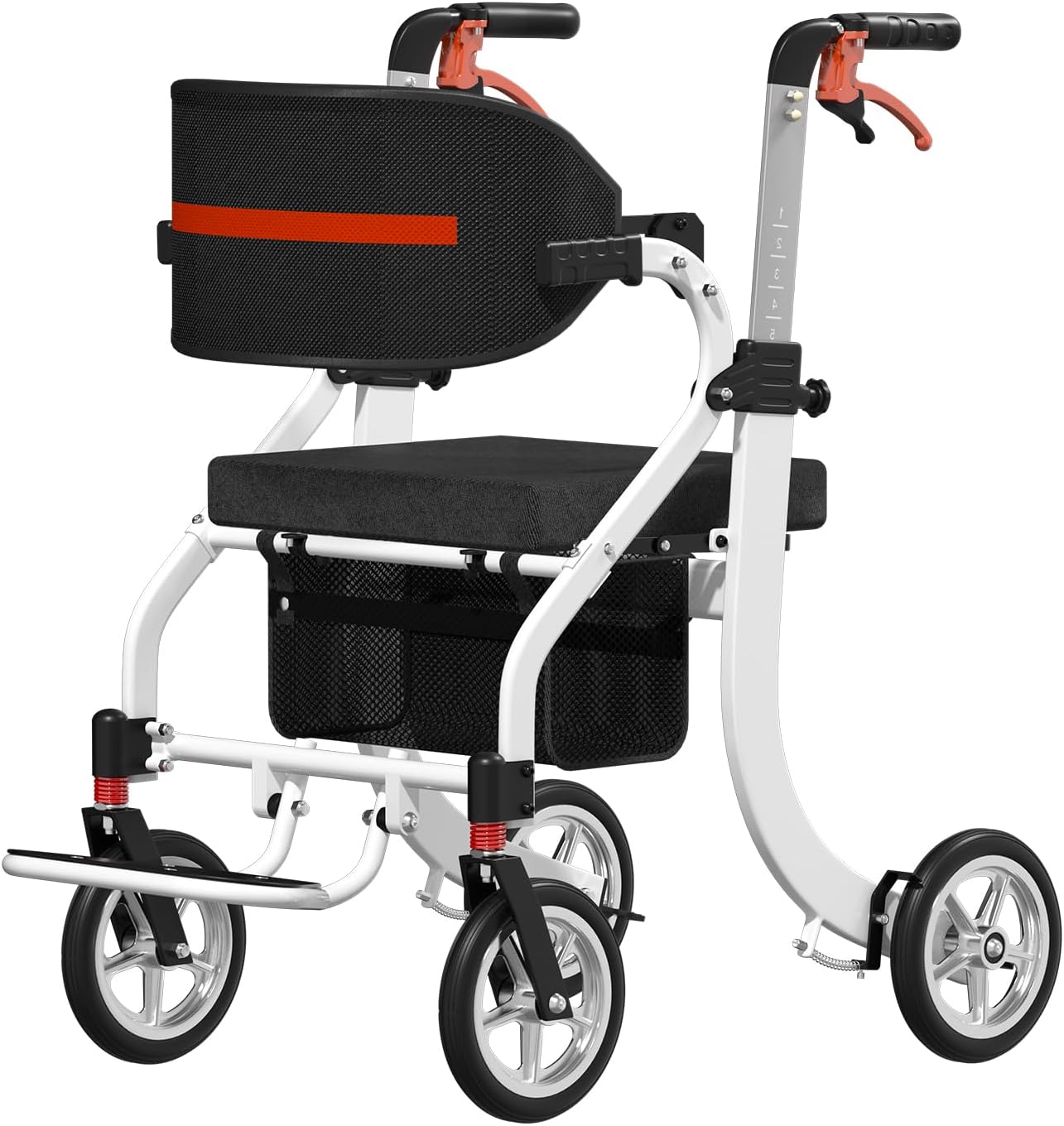 Nihhcune 4 in 1 Rollator Walker Transport Wheelchair Combo - No Assembly | 20lb Lightweight Mobility Rolling Walker with Seat for Seniors, Foldable Travel Chair, 8" All-Terrain Wheels, Supports 300lbs