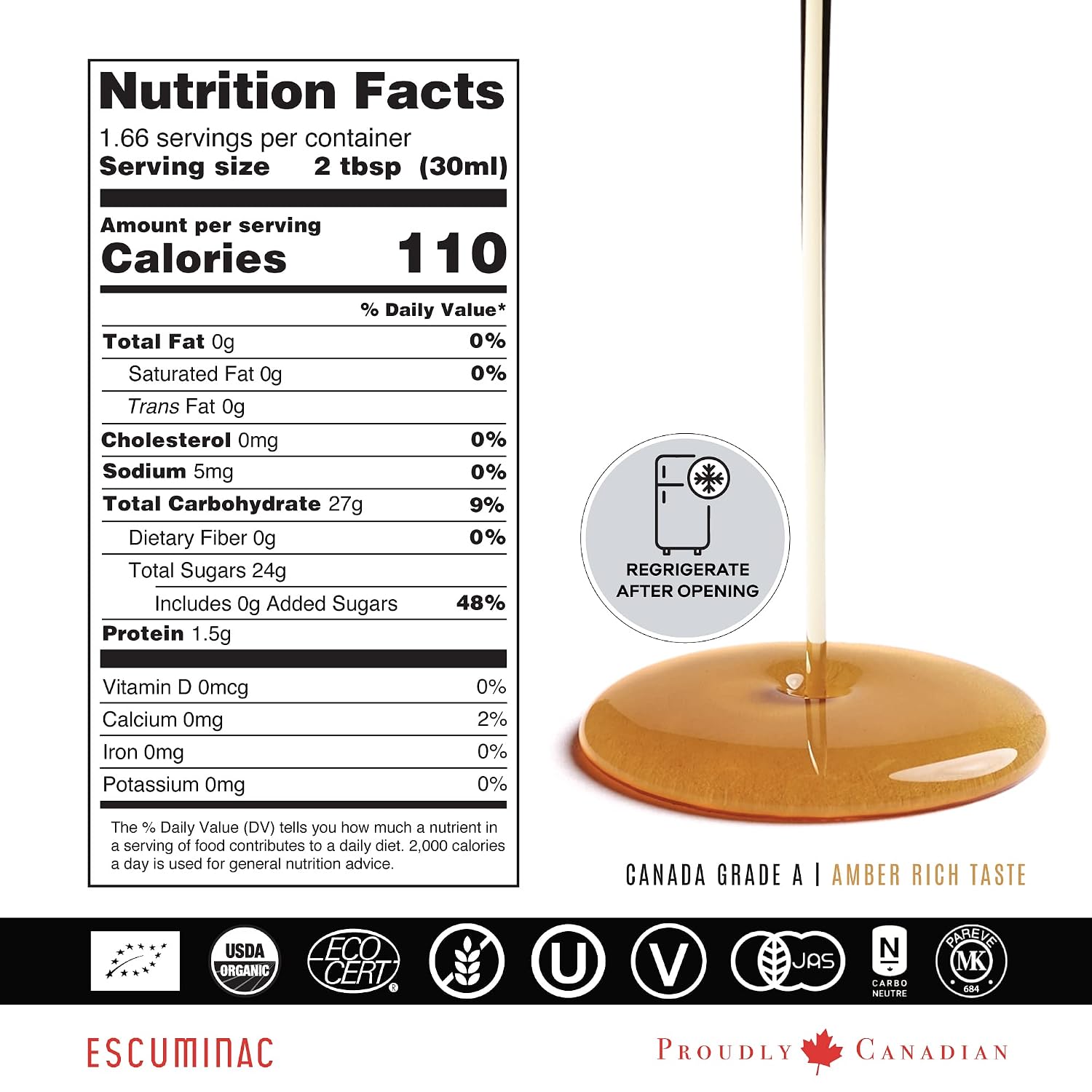 Escuminac Canadian Maple Syrup, Extra Rare Amber Rich Taste, Pure & Organic. Mini Glass Bottles 12 x 50ml, Bulk Format for Party Favors, Wedding