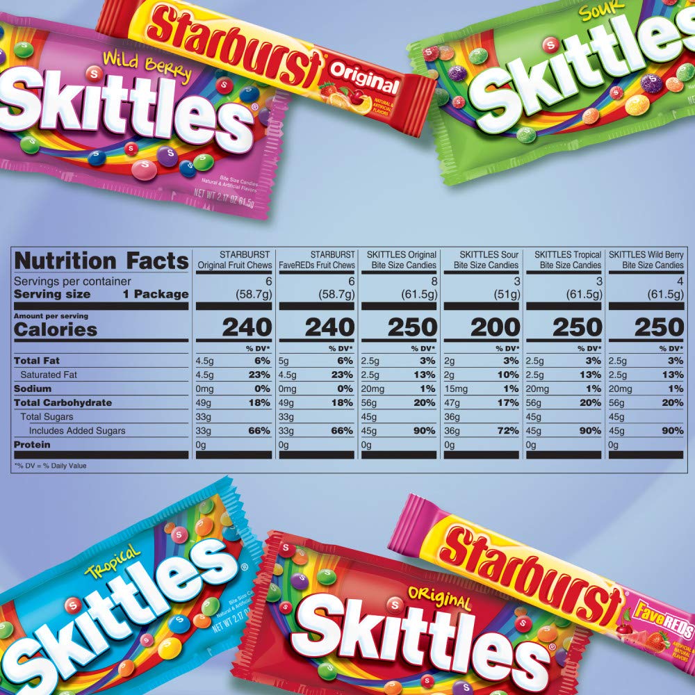 SKITTLES & STARBURST Assorted Candy Variety Pack Bulk Box 18 Count 37.05 oz | Everyday snacking, snack box, mix candy assortment bulk candy fruity candies bulk box for fundraising, snacking, road trips