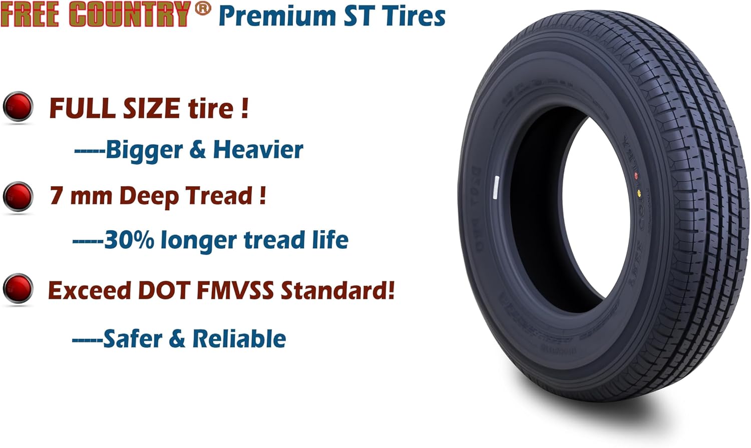 FREE COUNTRY Trailer Tire ST225/75R15 Radial 10PR LR E 117N w/Scuff Guard | Premium Steel Belted Radial Load Range E Speed Rating N 88 MPH