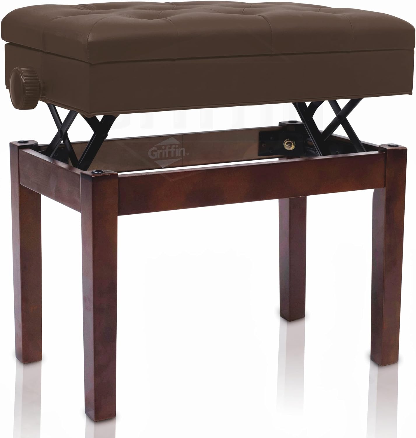 Griffin Adjustable Piano Bench (ErgonomicPRO-X Series) – Vintage Brown PU Leather, Keyboard Stool, Music Storage Seat for Home & Studio