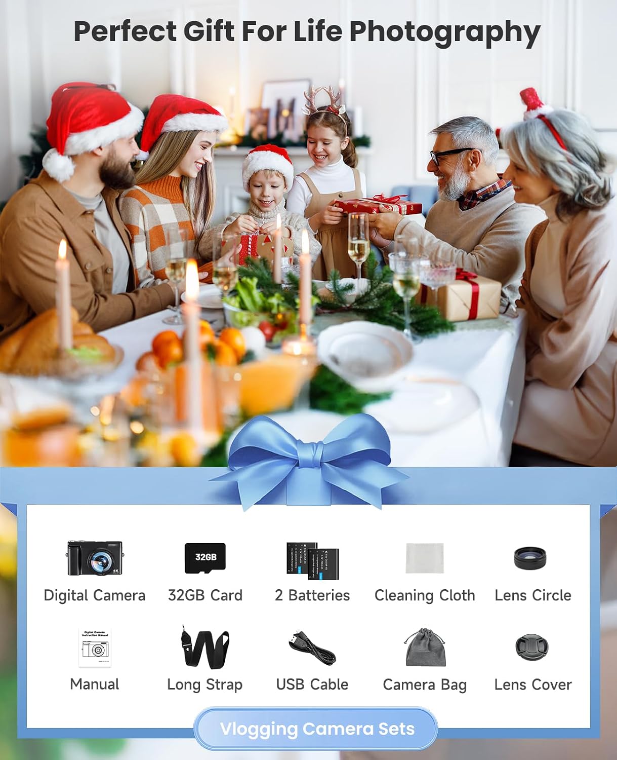 4K Digital Camera for Photography, with WiFi, 180° Flip Screen, 32GB Card | 64MP, Autofocus, 30FPS Video, Flash, Anti-Shake, 16X Zoom