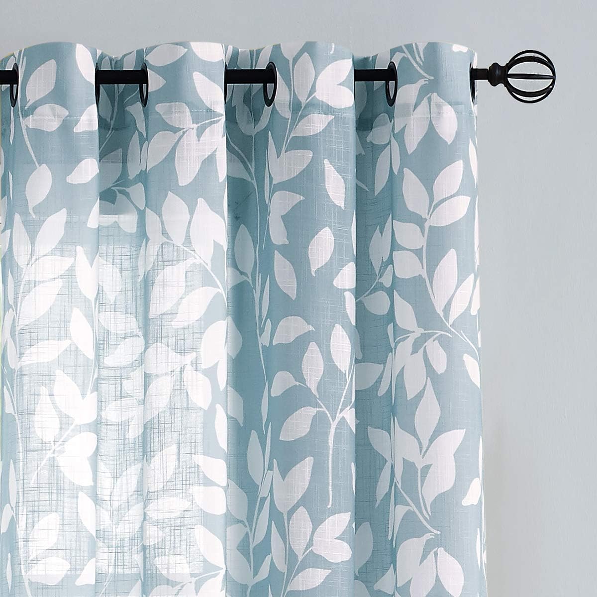 Leaf Semi Sheer Curtains for Bedroom Living Room 52x72" Taupe White Print 2