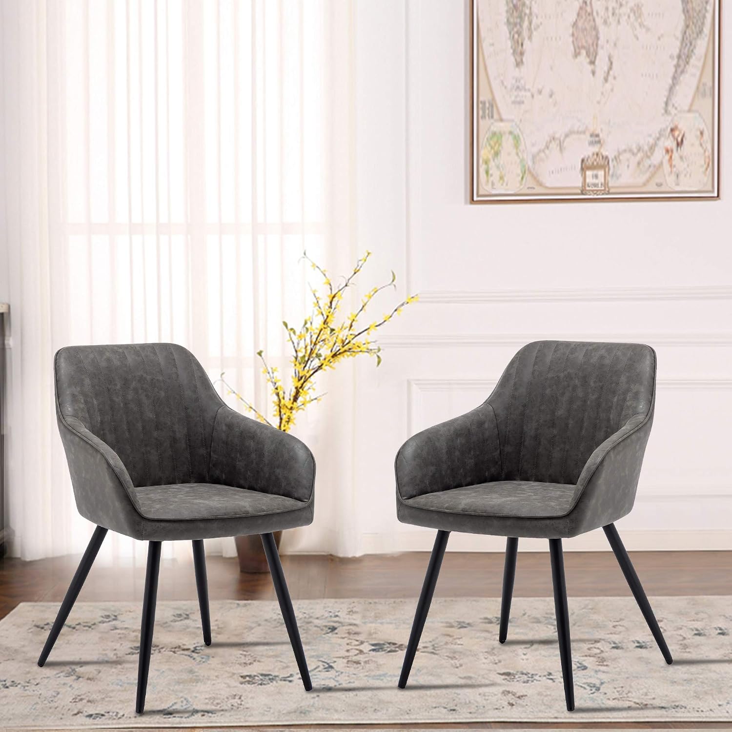annjoe Faux Leather Accent Arm Chairs for Living Room Leisures/ Upholstered Chair with Metal Legs Set of 2 for Home Kitchen Office Bistro Cafe, Brown