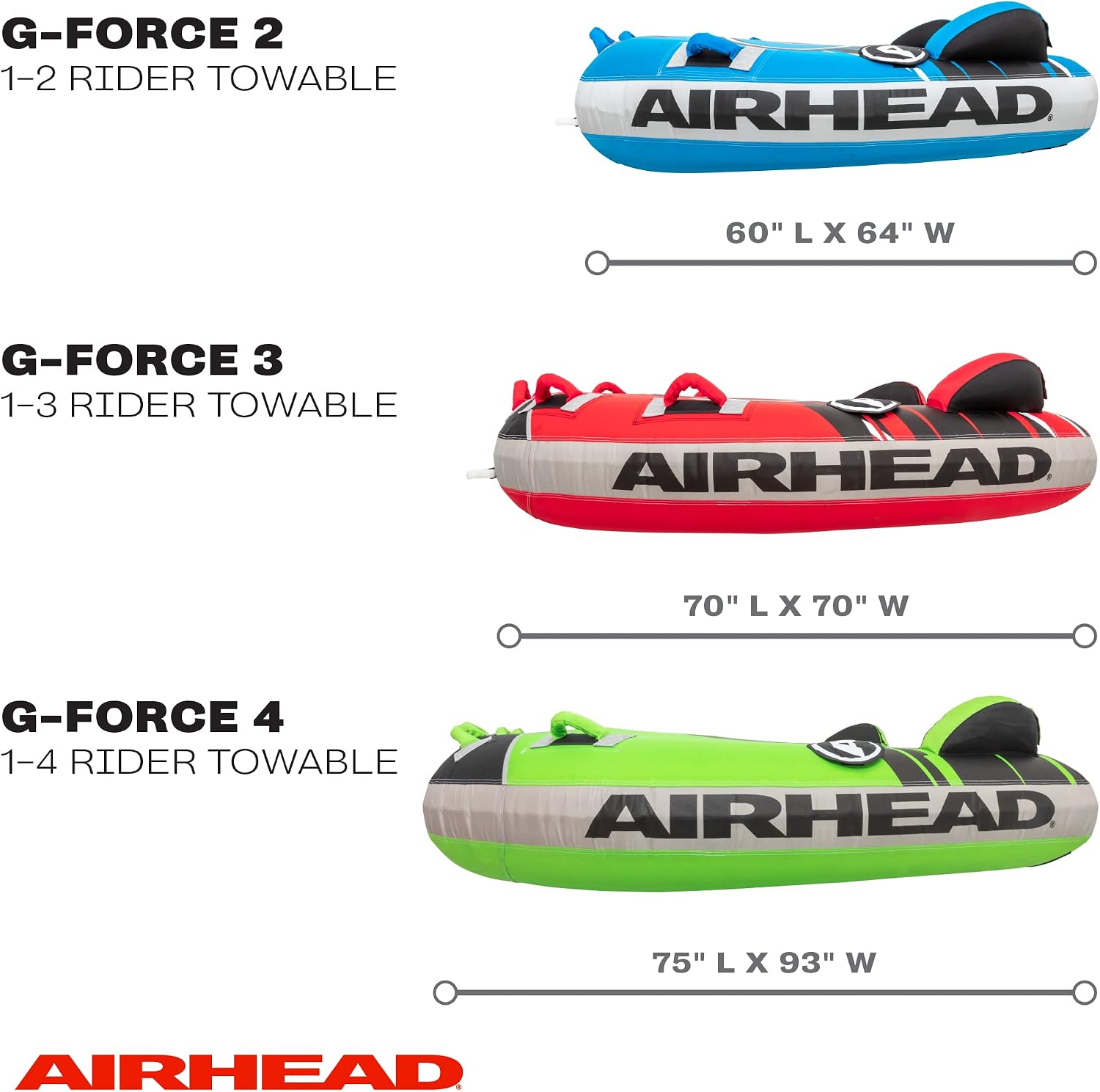 Airhead G-Force Towable Tube for Boating, 1-4 Rider Inflatable Boat Tube for Water Tubing, Heavy Duty Full Nylon Cover, Stabilizer Fins with Neoprene Knuckle Guards, Speed Safety Valve