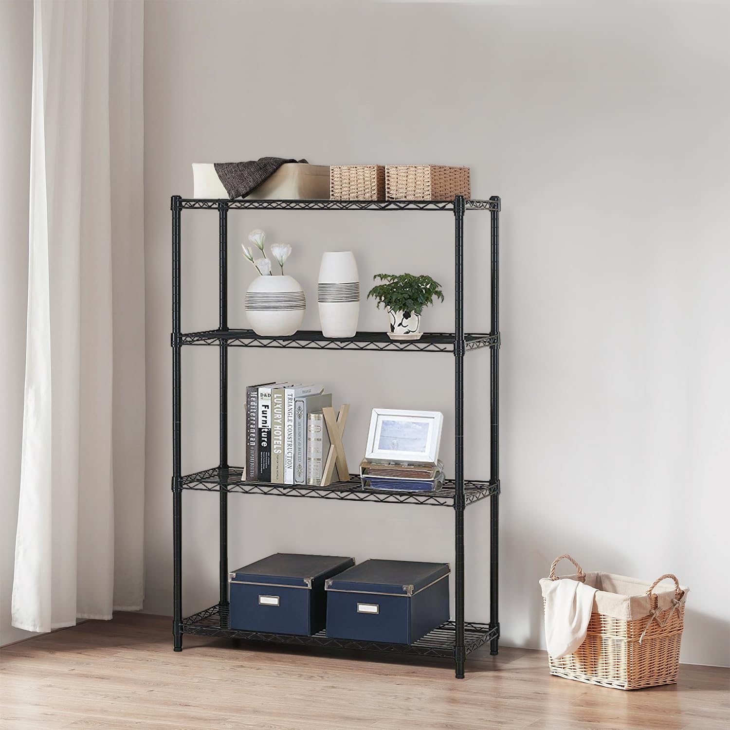 PayLessHere | 6-Tier Wire Shelf with Wheels | 45"x18"x82" | Black