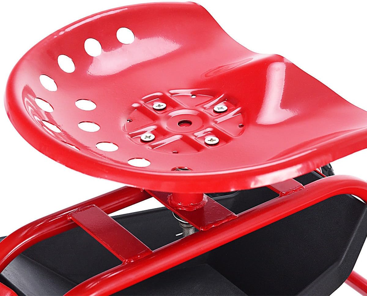 Giantex Rolling Garden Work Seat, 360 Swivel Gardening Workseat with Wheels, Tool Basket, Adjustable Height, Outdoor Scooter for Sitting, Gardening Stool Chair for Planting Trimming, Red